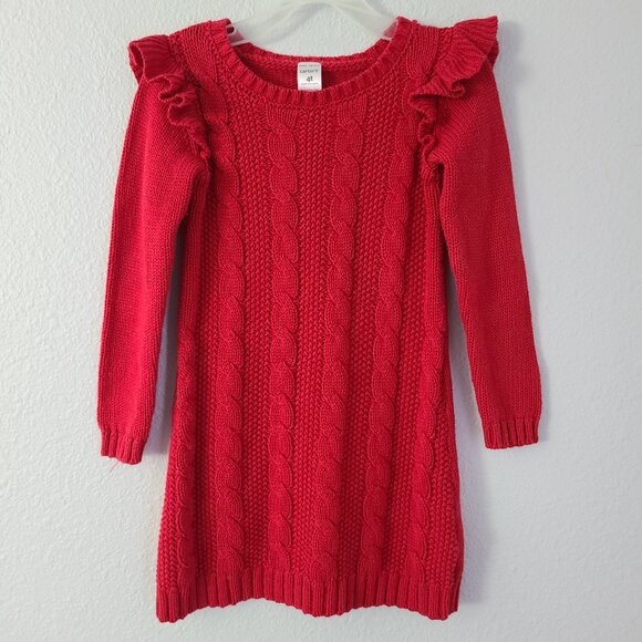 Carter’s Toddler Girls Red Cable Knit Sweater Dress Size 4T - Picture 1 of 10